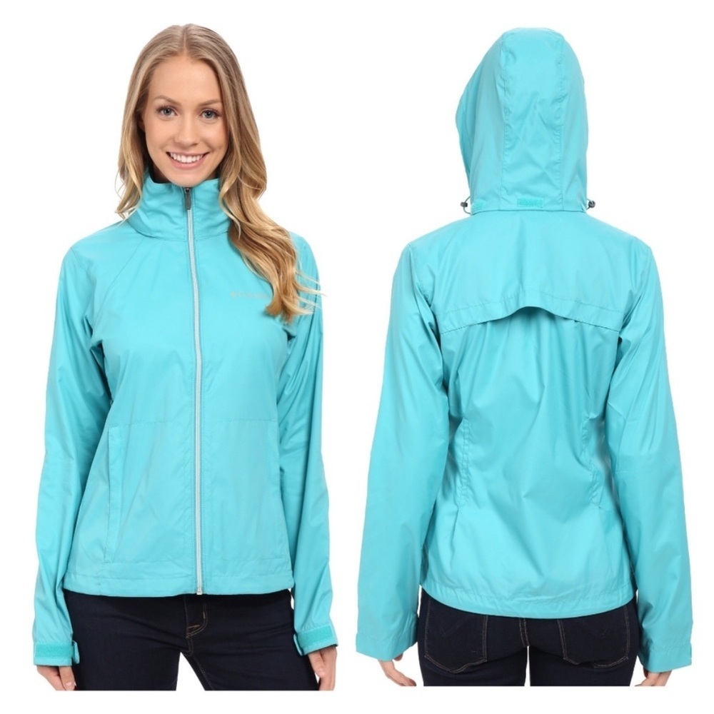 Columbia Women’s Lightweight Windbreaker Hooded Jacket S Teal Blue